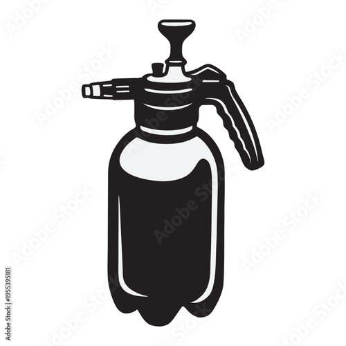 Vintage Spray Bottle Silhouette Isolated on White Background – Manual Plant Mister, Cleaning and Gardening Tool Icon