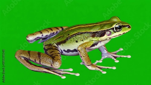 Green frog on green background, close-up, wildlife photography