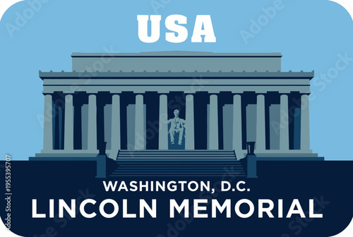 An artistic representation of the Lincoln Memorial, a symbol of American history and integrity, depicted in a modern, simplified graphic style against a bold backdrop.