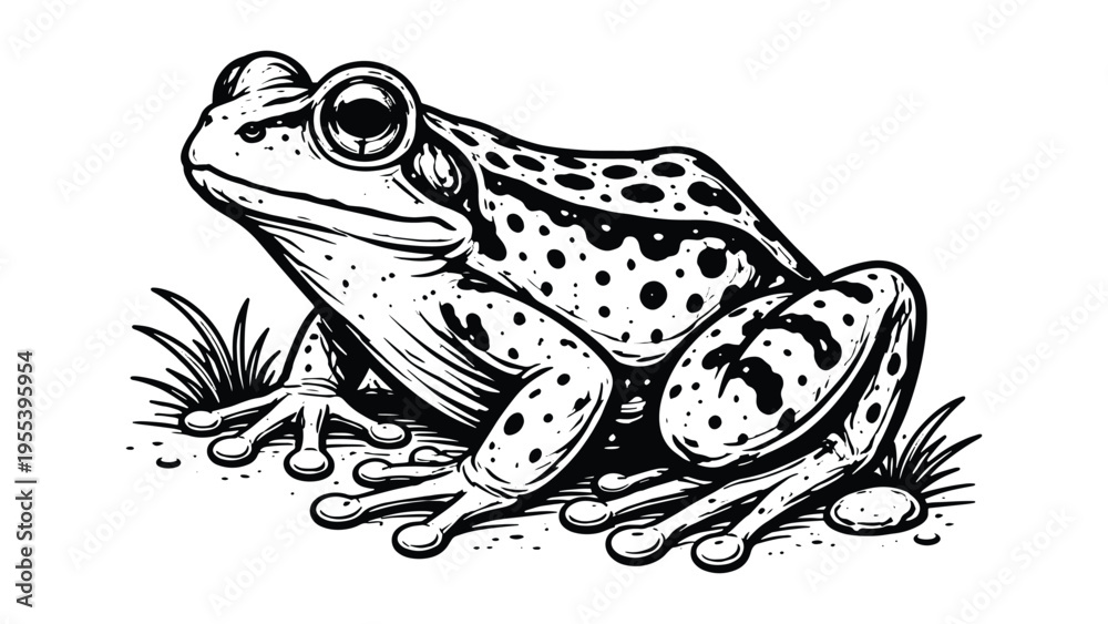 Naklejka premium Frog Illustration – Hand Drawn Detailed Amphibian Wildlife Art