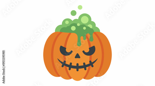An eerie Halloween pumpkin displays a menacing face and oozing green slime, symbolizing the festive spirit of Halloween filled with excitement, fear, and creativity.