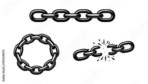 Chain Links Set – Minimal Line Art Strength and Break Concept Illustration