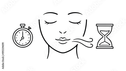 Breathing Exercise with Timer – Minimal Line Art Relaxation and Mindfulness Illustration