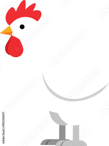 Stylized white chicken head and partial body on white background
