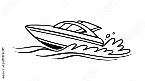 Speed Boat on Water – Minimal Line Art Marine Transport Illustration
