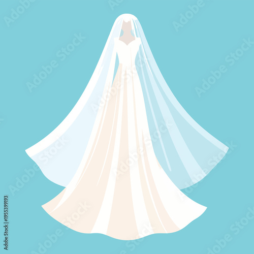 The bride walks down the aisle wearing a white wedding dress and veil indoors.