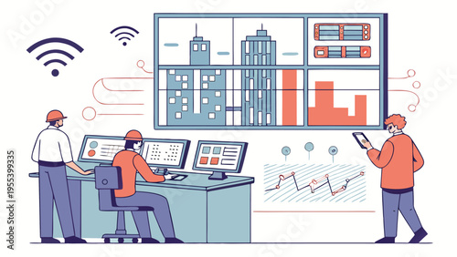 Smart City Command Control Center IoT Monitoring Dashboard Illustration