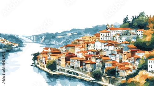 Douro Valley. Douro Valley watercolor vector illustration