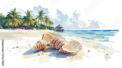 Shell Beach. Shell Beach hand drawn watercolor illustration