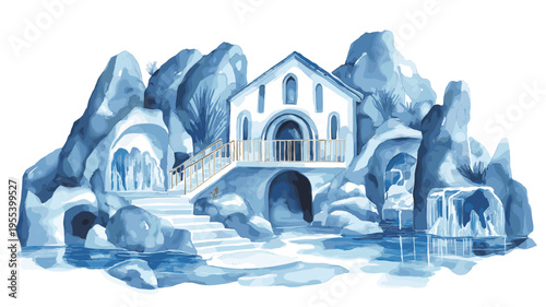 Salt Cathedral of Zipaquira. Salt Cathedral of Zipaquira hand drawn watercolor illustration