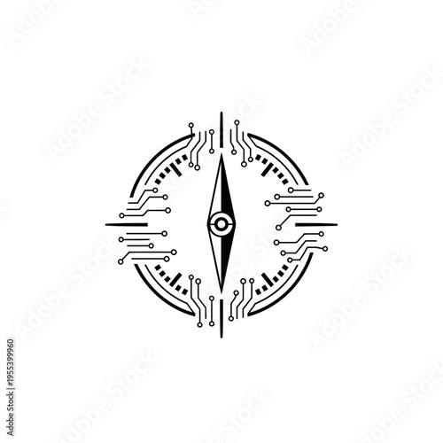 Digital Compass Icon: Technology and Navigation Concept