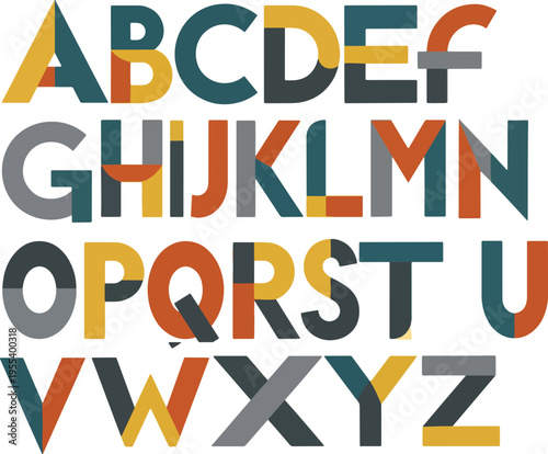 Uppercase alphabet in geometric multicolored overlapping shapes