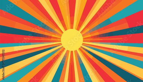 Vibrant sunburst illustration radiates colorful beams outward in graphic design.