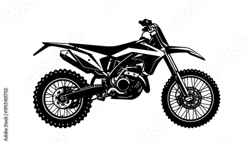 Off road dirt bike silhouette side view motocross motorcycle rugged terrain vector
