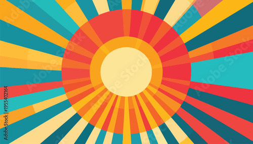Sunburst pattern radiates vibrant colors outward in circular motion