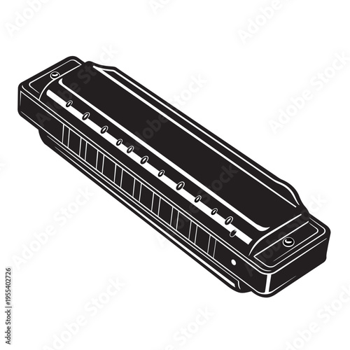 Harmonica vector icon illustration, blues and folk music instrument silhouette, mouth organ symbol for logo and graphic design.