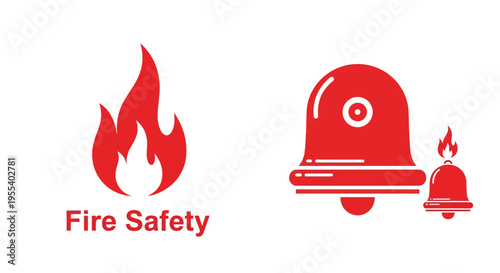 Fire Safety Icons: Flame and Alarm Bell - Warning, Emergency, Protection