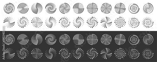 Abstract geometric pattern with halftone dots, round shapes forming a dynamic design. Perfect for modern backgrounds and textures. Vector illustration. 