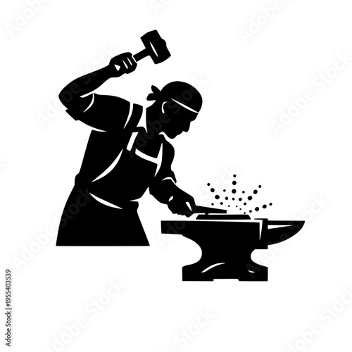 Blacksmith at Work with Anvil and Hammer