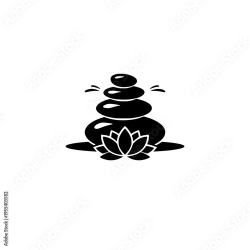 Canvas Print Minimalist Zen Stones and Lotus Flower Illustration