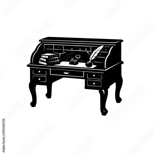 Cuadro en lienzo Vintage Roll-Top Desk with Books and Quill Pen