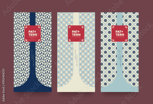 Set of Packaging templates japanese style background fabric luxury or premium products. Asian pattern art product design.