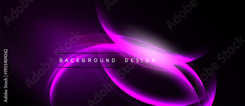 Abstract purple lines create glowing shapes. Dark background emphasizes bright curves, modern design element. Simple text reads background design.