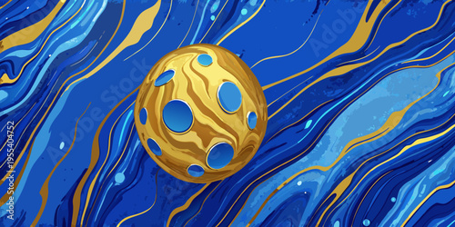 Gold and blue marble stone textured background wallpaper. Generative AI Illustration
