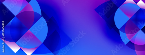 Abstract composition featuring overlapping circles, vibrant blue purple hues. Gradient background creates dynamic visual effect. Modern design.