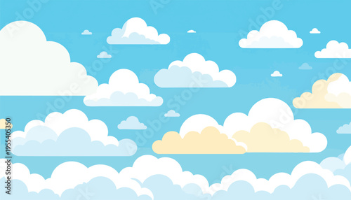 The scenic view of clouds floating gently across a clear blue sky on a sunny day with fluffy white cumulus formations