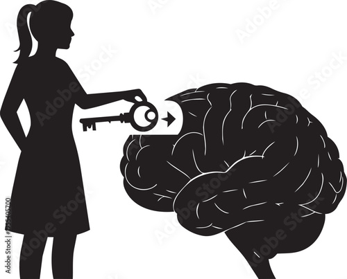 Mind Unlock Concept Brain Key Idea Psychology Thinking Illustration Vector Design.