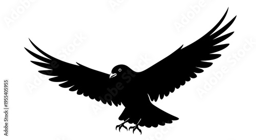 in flight with wings spread against a blue sky