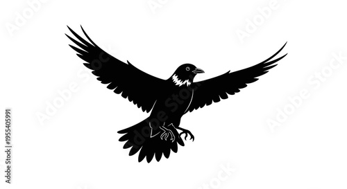 in flight with wings spread against a blue sky