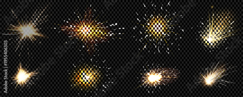 Golden sparks explosion collection on transparent background for cinematic video editing