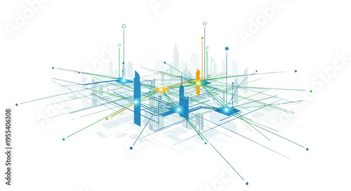 Abstract City Network Futuristic Technology Connection Digital Data Flow