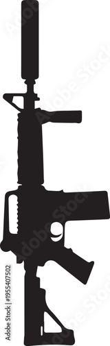 Assault rifle vector silhouette illustration line art on transparent background modern firearm