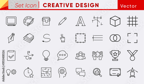 Creative Design and Graphic Studio Icon Set: Art Tools, Branding, Idea Brainstorming, and Digital Drawing Symbols