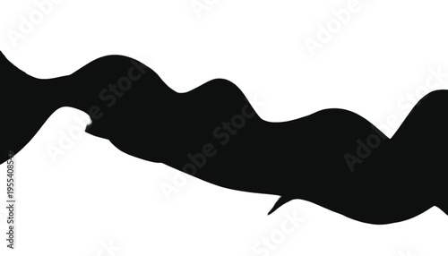 Wavy black ink stroke flows horizontally across the white space suggesting motion or a liquid boundary line.