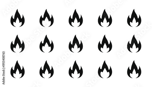 A grid of fifteen identical black flame symbols provides a repeating pattern for warning or heat indication.
