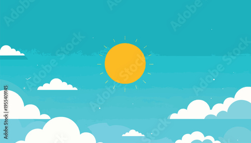 Sun shines brightly in clear blue sky with fluffy white clouds floating freely