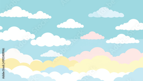 The scene depicts a serene sky with various clouds floating peacefully.