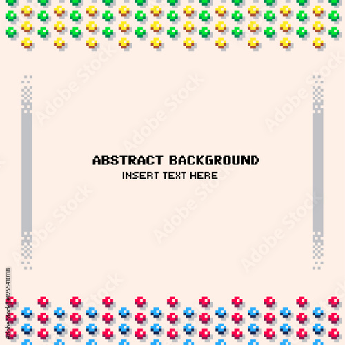 White Background with Colorful Fancy Beads Frame in Pixel Art Style