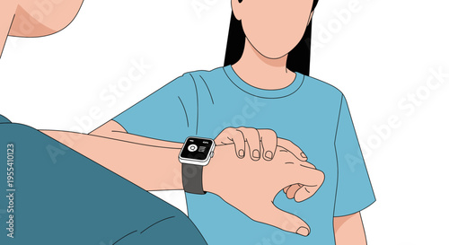 Person checking smartwatch, digital watch on wrist, modern technology, time management concept