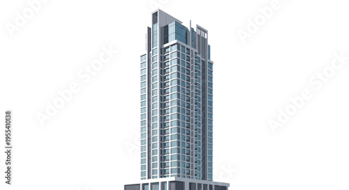 Modern High-Rise Skyscraper Building, Architectural Design, Urban Cityscape, White Background