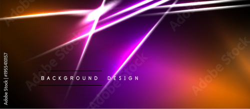 Abstract neon lines over dark background. Vibrant orange, purple hues create dynamic visual effect. Modern design element.