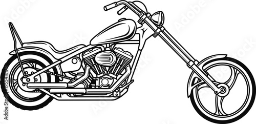 Vintage Custom Chopper Motorcycle Vector Illustration with Classic Long Fork Design for Biker T-Shirts, Garage Logos, Club Posters, and Automotive Brand Identity