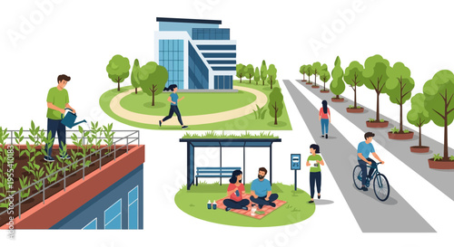 Urban green space, rooftop garden, city park, sustainable living, eco-friendly lifestyle