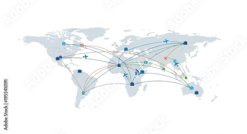 Global Travel Network: World Map with Flight Routes and Destinations