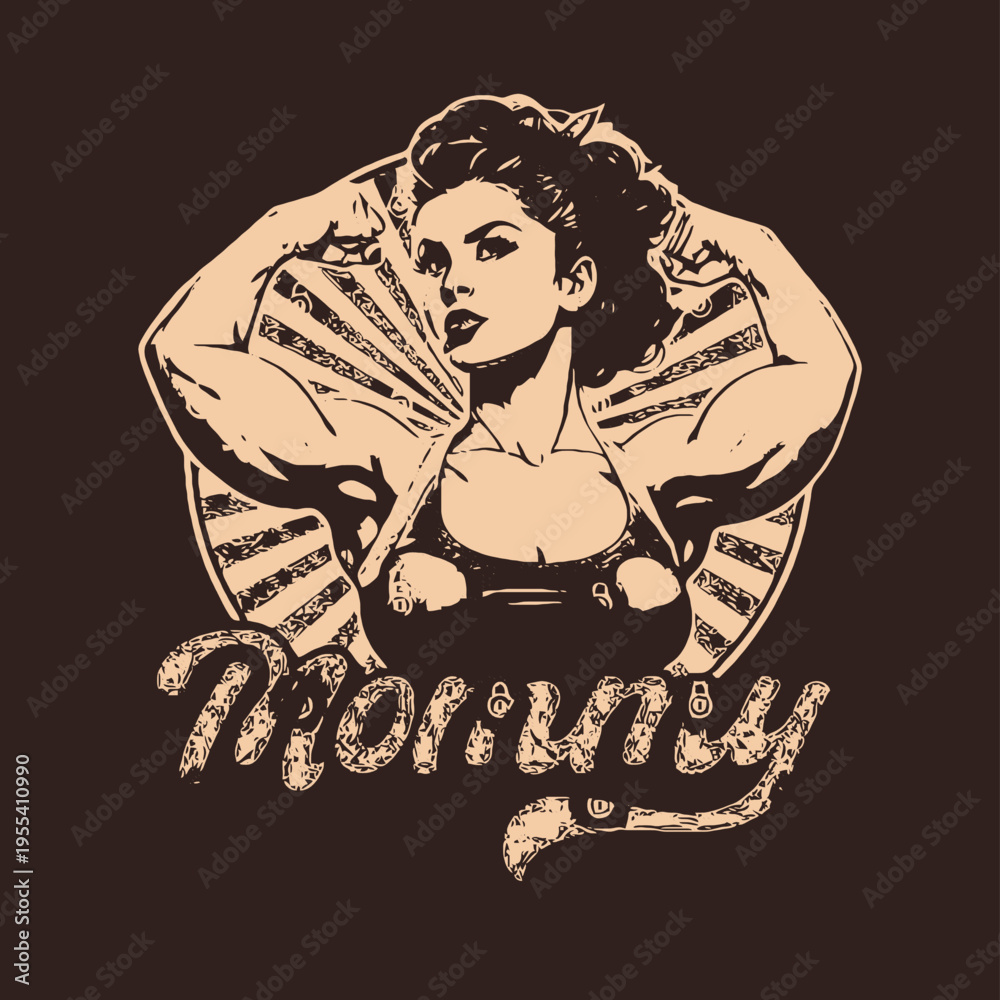 Obraz premium Vintage-style illustration of a strong woman with a fan