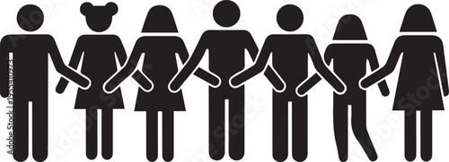 Diverse group of people holding hands together vector silhouette illustration unity concept